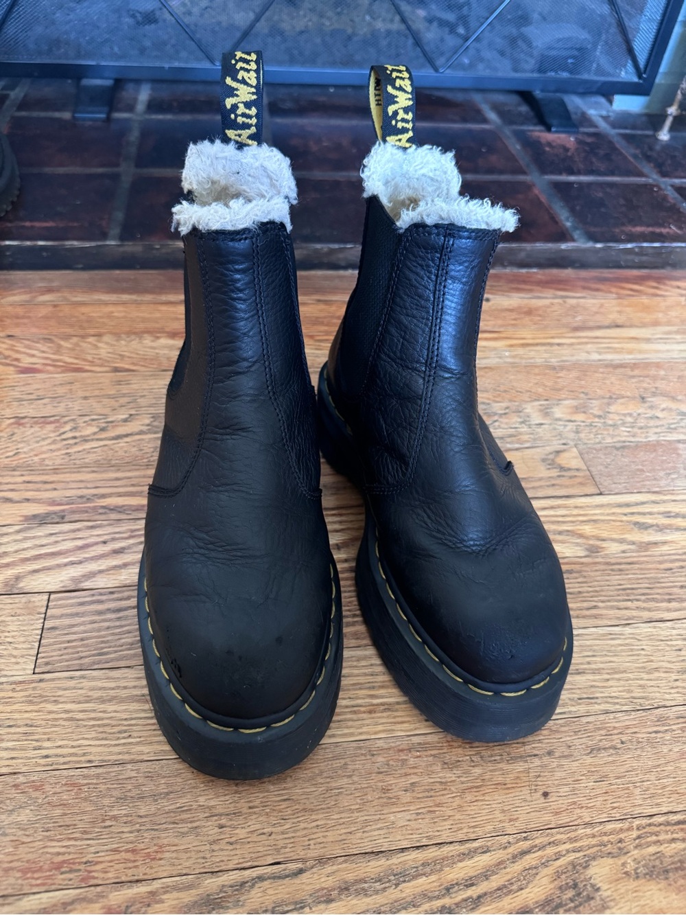 Dr. Martens Black Leather Chelsea Boots with Shearling Trim